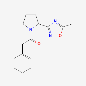 molecular formula C15H21N3O2 B7599116 2-(Cyclohexen-1-yl)-1-[2-(5-methyl-1,2,4-oxadiazol-3-yl)pyrrolidin-1-yl]ethanone 