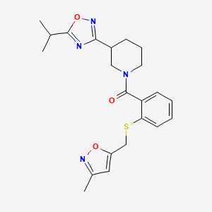 [2-[(3-Methyl-1,2-oxazol-5-yl)methylsulfanyl]phenyl]-[3-(5-propan-2-yl-1,2,4-oxadiazol-3-yl)piperidin-1-yl]methanone