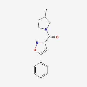 molecular formula C15H16N2O2 B7599201 (3-Methylpyrrolidin-1-yl)-(5-phenyl-1,2-oxazol-3-yl)methanone 