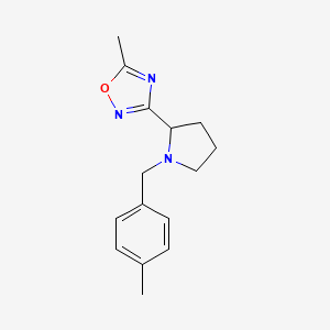 molecular formula C15H19N3O B7599238 5-Methyl-3-[1-[(4-methylphenyl)methyl]pyrrolidin-2-yl]-1,2,4-oxadiazole 