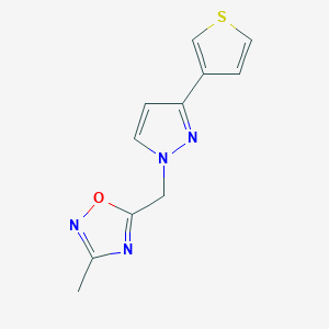 molecular formula C11H10N4OS B7599294 3-Methyl-5-[(3-thiophen-3-ylpyrazol-1-yl)methyl]-1,2,4-oxadiazole 