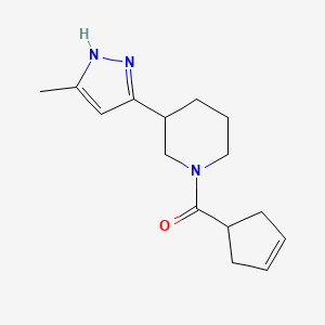 molecular formula C15H21N3O B7599474 cyclopent-3-en-1-yl-[3-(5-methyl-1H-pyrazol-3-yl)piperidin-1-yl]methanone 