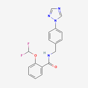 molecular formula C17H14F2N4O2 B7599480 2-(difluoromethoxy)-N-[[4-(1,2,4-triazol-1-yl)phenyl]methyl]benzamide 