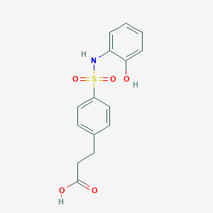 molecular formula C15H15NO5S B7599545 3-[4-[(2-Hydroxyphenyl)sulfamoyl]phenyl]propanoic acid 