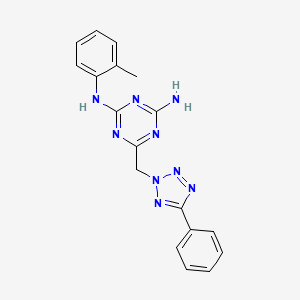 molecular formula C18H17N9 B7599640 2-N-(2-methylphenyl)-6-[(5-phenyltetrazol-2-yl)methyl]-1,3,5-triazine-2,4-diamine 