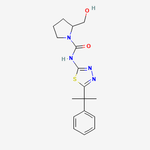 molecular formula C17H22N4O2S B7599740 2-(hydroxymethyl)-N-[5-(2-phenylpropan-2-yl)-1,3,4-thiadiazol-2-yl]pyrrolidine-1-carboxamide 