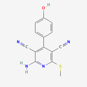 molecular formula C14H10N4OS B7599906 2-Amino-4-(4-hydroxyphenyl)-6-(methylsulfanyl)pyridine-3,5-dicarbonitrile 