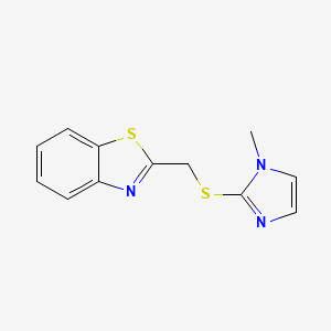 molecular formula C12H11N3S2 B7599940 2-[(1-Methylimidazol-2-yl)sulfanylmethyl]-1,3-benzothiazole 