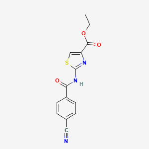 molecular formula C14H11N3O3S B7600027 Ethyl 2-[(4-cyanobenzoyl)amino]-1,3-thiazole-4-carboxylate 