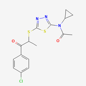 N-[5-[1-(4-chlorophenyl)-1-oxopropan-2-yl]sulfanyl-1,3,4-thiadiazol-2-yl]-N-cyclopropylacetamide