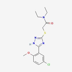 molecular formula C15H19ClN4O2S B7600444 2-[[5-(5-chloro-2-methoxyphenyl)-1H-1,2,4-triazol-3-yl]sulfanyl]-N,N-diethylacetamide 