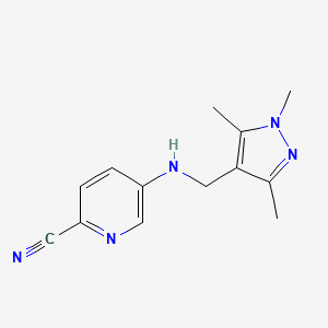 molecular formula C13H15N5 B7600508 5-[(1,3,5-Trimethylpyrazol-4-yl)methylamino]pyridine-2-carbonitrile 