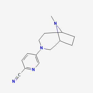 molecular formula C14H18N4 B7600510 5-(9-Methyl-3,9-diazabicyclo[4.2.1]nonan-3-yl)pyridine-2-carbonitrile 