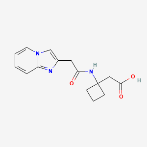 molecular formula C15H17N3O3 B7600536 2-[1-[(2-Imidazo[1,2-a]pyridin-2-ylacetyl)amino]cyclobutyl]acetic acid 