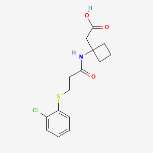 molecular formula C15H18ClNO3S B7600545 2-[1-[3-(2-Chlorophenyl)sulfanylpropanoylamino]cyclobutyl]acetic acid 