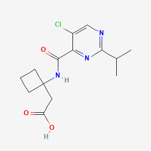 molecular formula C14H18ClN3O3 B7600553 2-[1-[(5-Chloro-2-propan-2-ylpyrimidine-4-carbonyl)amino]cyclobutyl]acetic acid 