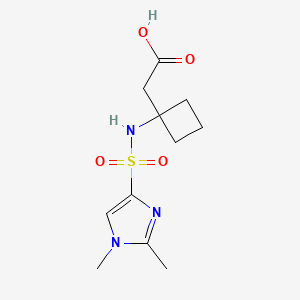 molecular formula C11H17N3O4S B7600595 2-[1-[(1,2-Dimethylimidazol-4-yl)sulfonylamino]cyclobutyl]acetic acid 