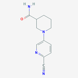 molecular formula C12H14N4O B7600638 1-(6-Cyanopyridin-3-yl)piperidine-3-carboxamide 