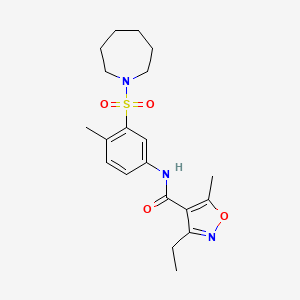 molecular formula C20H27N3O4S B7600725 N-[3-(azepan-1-ylsulfonyl)-4-methylphenyl]-3-ethyl-5-methyl-1,2-oxazole-4-carboxamide 