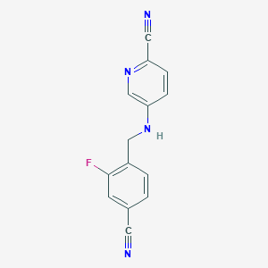 molecular formula C14H9FN4 B7600745 5-[(4-Cyano-2-fluorophenyl)methylamino]pyridine-2-carbonitrile 