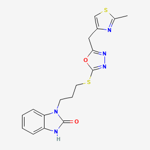 molecular formula C17H17N5O2S2 B7600976 3-[3-[[5-[(2-methyl-1,3-thiazol-4-yl)methyl]-1,3,4-oxadiazol-2-yl]sulfanyl]propyl]-1H-benzimidazol-2-one 