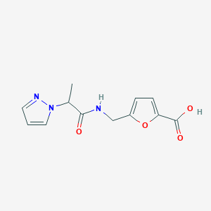 molecular formula C12H13N3O4 B7601053 5-[(2-Pyrazol-1-ylpropanoylamino)methyl]furan-2-carboxylic acid 