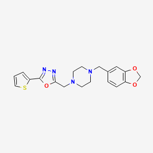 molecular formula C19H20N4O3S B7601242 2-[[4-(1,3-Benzodioxol-5-ylmethyl)piperazin-1-yl]methyl]-5-thiophen-2-yl-1,3,4-oxadiazole 