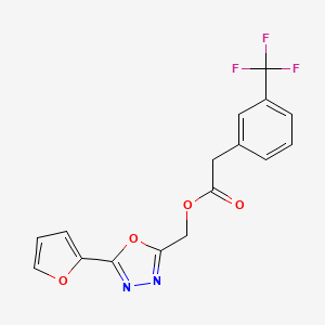 molecular formula C16H11F3N2O4 B7601266 [5-(Furan-2-yl)-1,3,4-oxadiazol-2-yl]methyl 2-[3-(trifluoromethyl)phenyl]acetate 