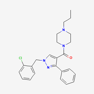 molecular formula C24H27ClN4O B7601351 [1-[(2-Chlorophenyl)methyl]-3-phenylpyrazol-4-yl]-(4-propylpiperazin-1-yl)methanone 