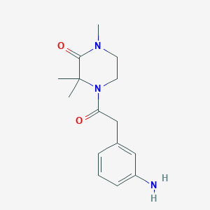 molecular formula C15H21N3O2 B7601453 4-[2-(3-Aminophenyl)acetyl]-1,3,3-trimethylpiperazin-2-one 