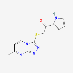 molecular formula C13H13N5OS B7601692 2-[(5,7-dimethyl-[1,2,4]triazolo[4,3-a]pyrimidin-3-yl)sulfanyl]-1-(1H-pyrrol-2-yl)ethanone 