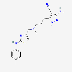 molecular formula C19H23N7S B7601733 3-amino-5-[3-[methyl-[[2-(4-methylanilino)-1,3-thiazol-4-yl]methyl]amino]propyl]-1H-pyrazole-4-carbonitrile 