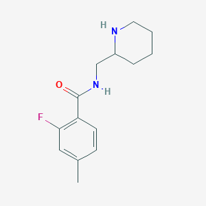 molecular formula C14H19FN2O B7601756 2-fluoro-4-methyl-N-(piperidin-2-ylmethyl)benzamide 