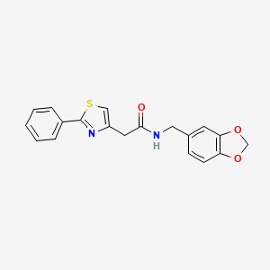 molecular formula C19H16N2O3S B7601833 N-(1,3-benzodioxol-5-ylmethyl)-2-(2-phenyl-1,3-thiazol-4-yl)acetamide 