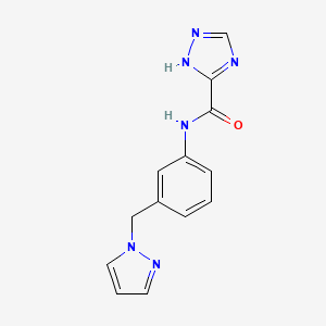 molecular formula C13H12N6O B7602019 N-[3-(pyrazol-1-ylmethyl)phenyl]-1H-1,2,4-triazole-5-carboxamide 