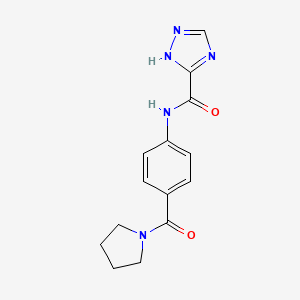 molecular formula C14H15N5O2 B7602023 N-[4-(pyrrolidine-1-carbonyl)phenyl]-1H-1,2,4-triazole-5-carboxamide 