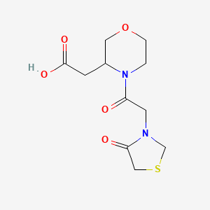 molecular formula C11H16N2O5S B7602058 2-[4-[2-(4-Oxo-1,3-thiazolidin-3-yl)acetyl]morpholin-3-yl]acetic acid 