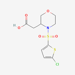 molecular formula C10H12ClNO5S2 B7602130 2-[4-(5-Chlorothiophen-2-yl)sulfonylmorpholin-3-yl]acetic acid 