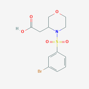 molecular formula C12H14BrNO5S B7602281 2-[4-(3-Bromophenyl)sulfonylmorpholin-3-yl]acetic acid 