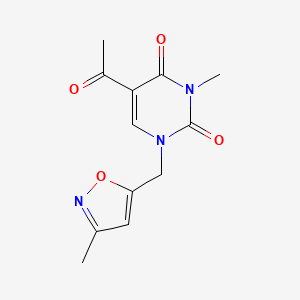 molecular formula C12H13N3O4 B7602345 5-Acetyl-3-methyl-1-[(3-methyl-1,2-oxazol-5-yl)methyl]pyrimidine-2,4-dione 