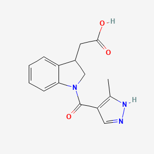 molecular formula C15H15N3O3 B7602394 2-[1-(5-methyl-1H-pyrazole-4-carbonyl)-2,3-dihydroindol-3-yl]acetic acid 