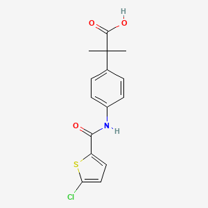 molecular formula C15H14ClNO3S B7602423 2-[4-[(5-Chlorothiophene-2-carbonyl)amino]phenyl]-2-methylpropanoic acid 