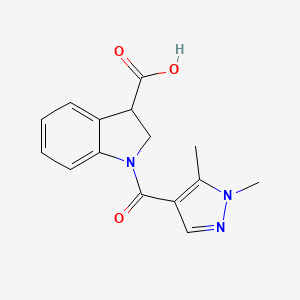 molecular formula C15H15N3O3 B7602465 1-(1,5-Dimethylpyrazole-4-carbonyl)-2,3-dihydroindole-3-carboxylic acid 