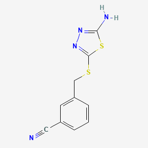 molecular formula C10H8N4S2 B7602556 3-[(5-Amino-1,3,4-thiadiazol-2-yl)sulfanylmethyl]benzonitrile 