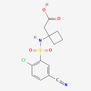 molecular formula C13H13ClN2O4S B7602569 2-[1-[(2-Chloro-5-cyanophenyl)sulfonylamino]cyclobutyl]acetic acid 