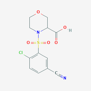 molecular formula C12H11ClN2O5S B7602616 4-(2-Chloro-5-cyanophenyl)sulfonylmorpholine-3-carboxylic acid 