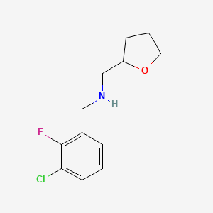 molecular formula C12H15ClFNO B7602720 N-[(3-chloro-2-fluorophenyl)methyl]-1-(oxolan-2-yl)methanamine 