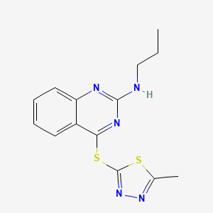 molecular formula C14H15N5S2 B7602943 4-[(5-methyl-1,3,4-thiadiazol-2-yl)sulfanyl]-N-propylquinazolin-2-amine 