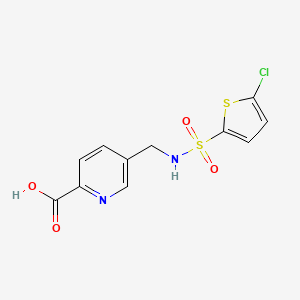 molecular formula C11H9ClN2O4S2 B7603335 5-[[(5-Chlorothiophen-2-yl)sulfonylamino]methyl]pyridine-2-carboxylic acid 