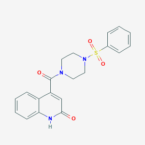 molecular formula C20H19N3O4S B7603520 4-[4-(benzenesulfonyl)piperazine-1-carbonyl]-1H-quinolin-2-one 